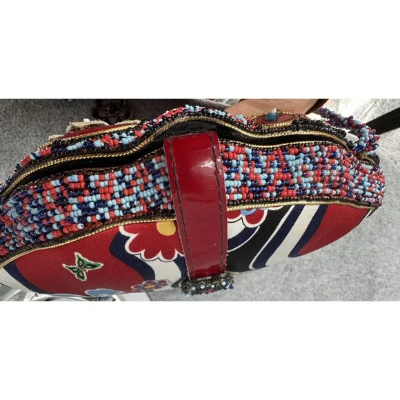 Mary Frances Beaded Crossbody Shoulder Bag Red Blue Floral Butterfly Embellished